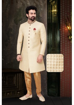 Golden Dhupian Silk Indo Western Sherwani